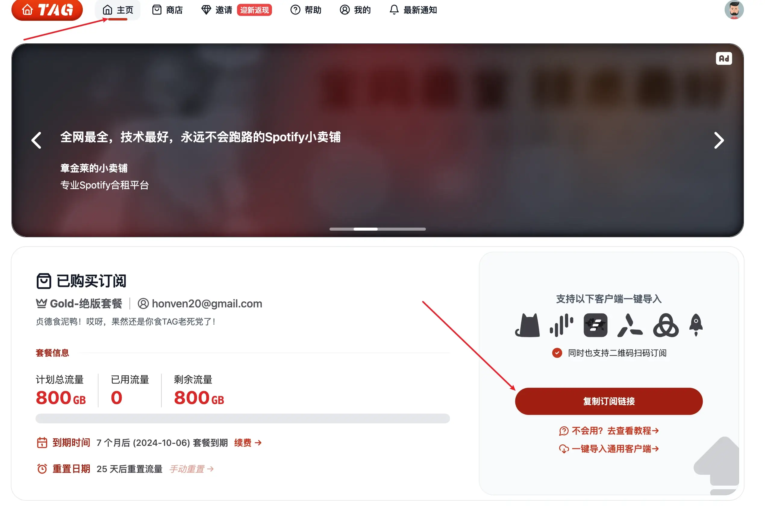 导入订阅使用