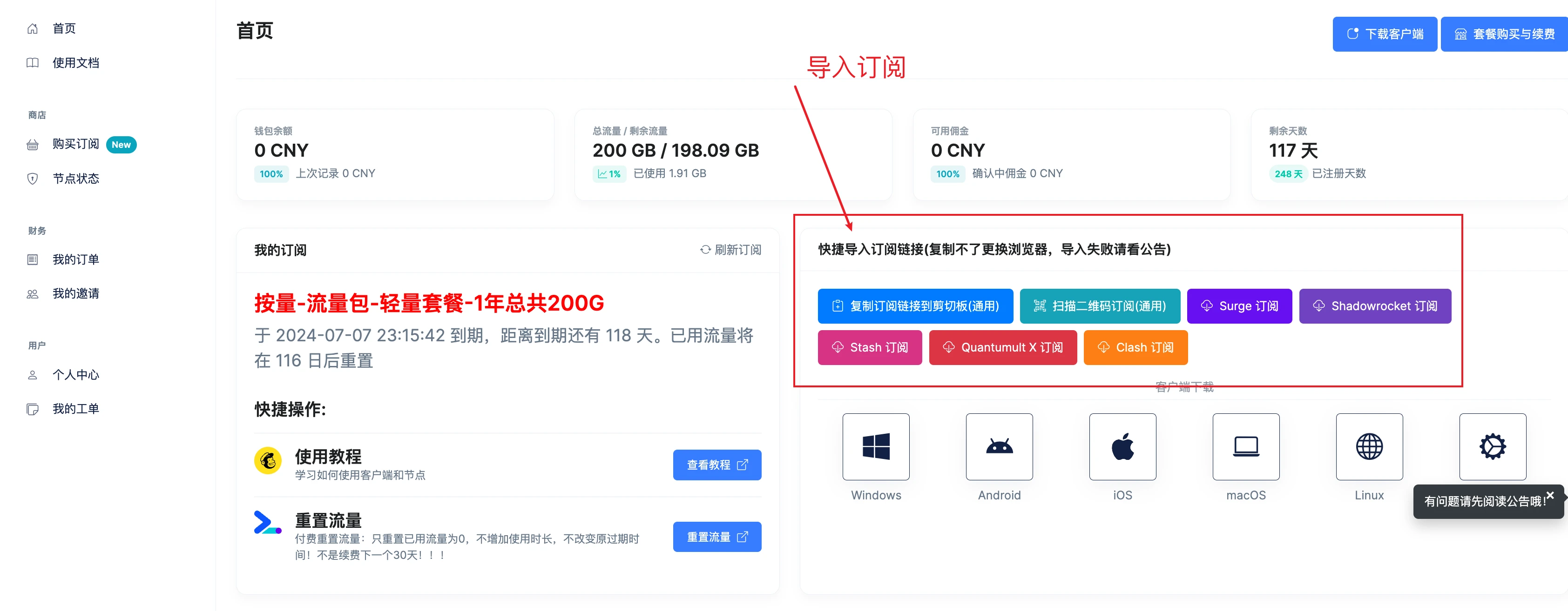 导入订阅使用